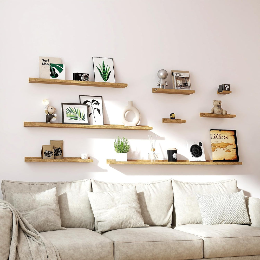 Oak Floating Shelves for Wall Decor, 32 in Shelf with Lip, 2 Set