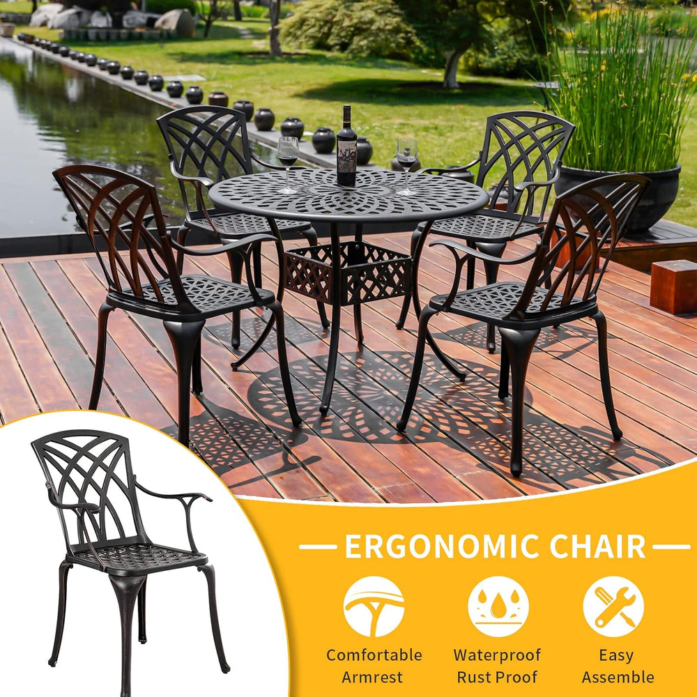 Outdoor Patio Chairs Set of 2, Cast Aluminum Biistro Dining Chairs Set of 2 w...