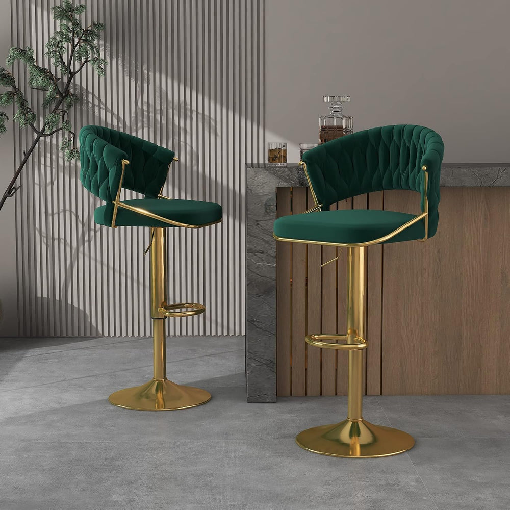 High Back Swivel Bar Stools Set of 2, Velvet Adjustable Gold Counter Barstool...