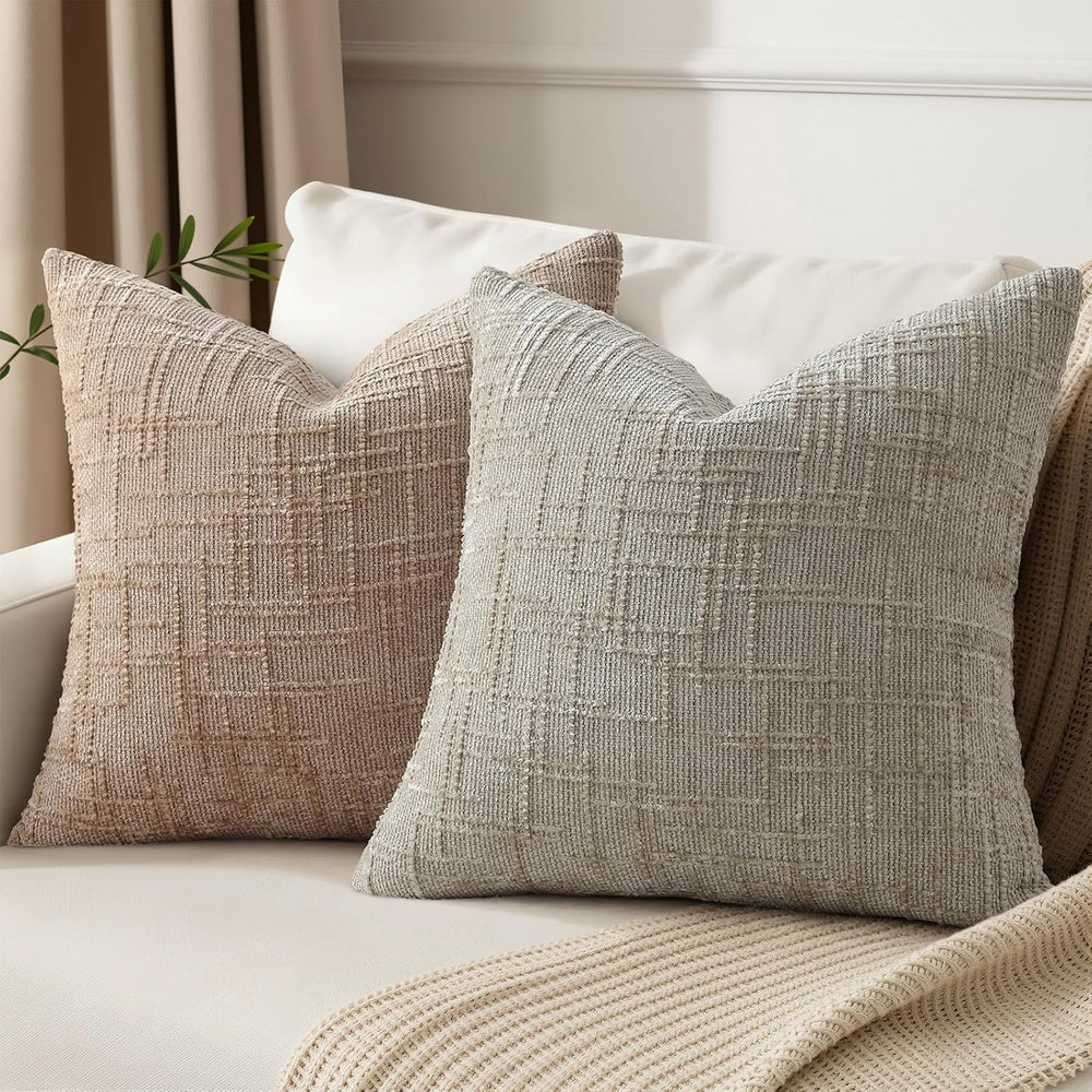 Pallene Light Brown Textured Chenille Throw Pillow Covers 24x24 Set of 2