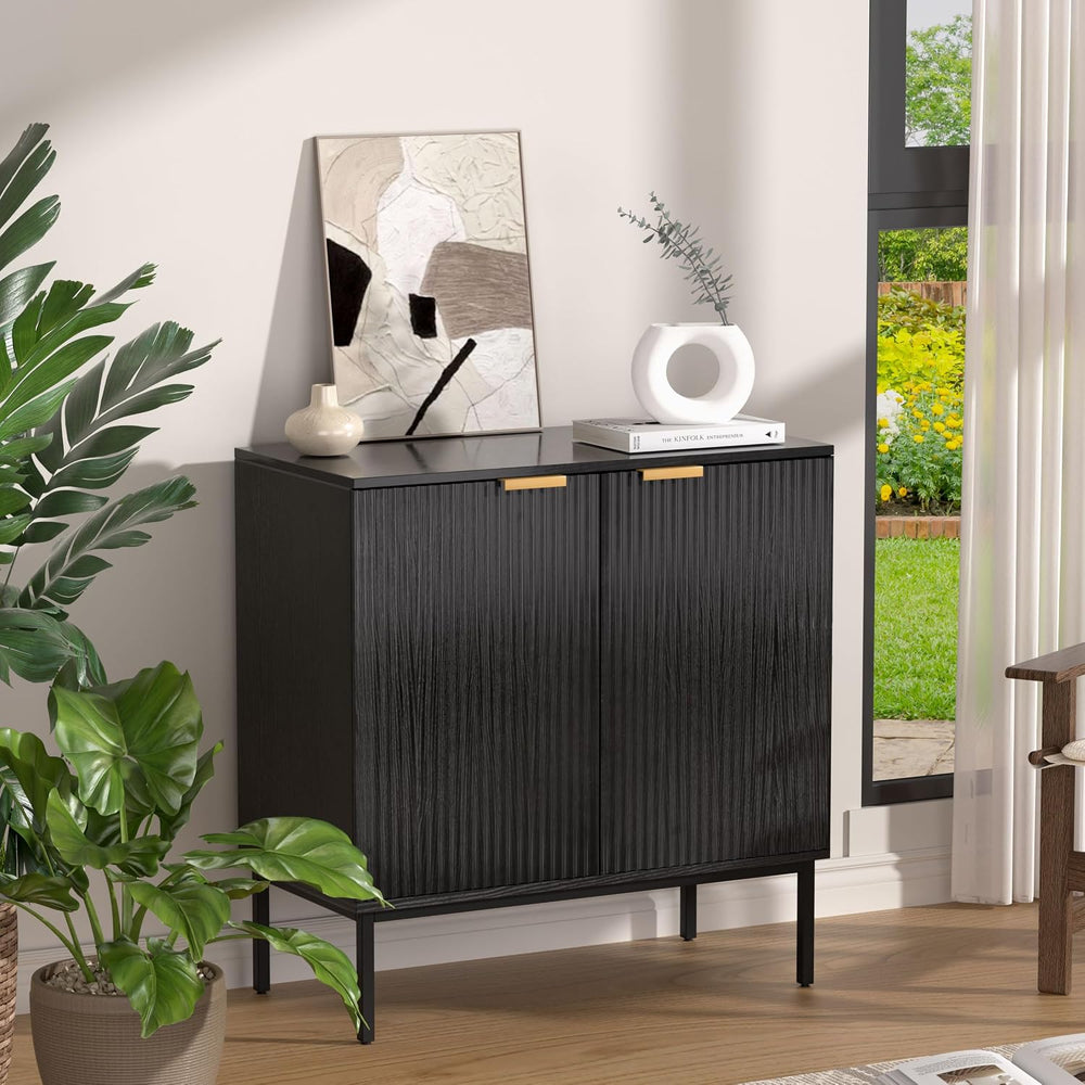 Fluted Sideboard, Buffet Cabinet with Storage（Black