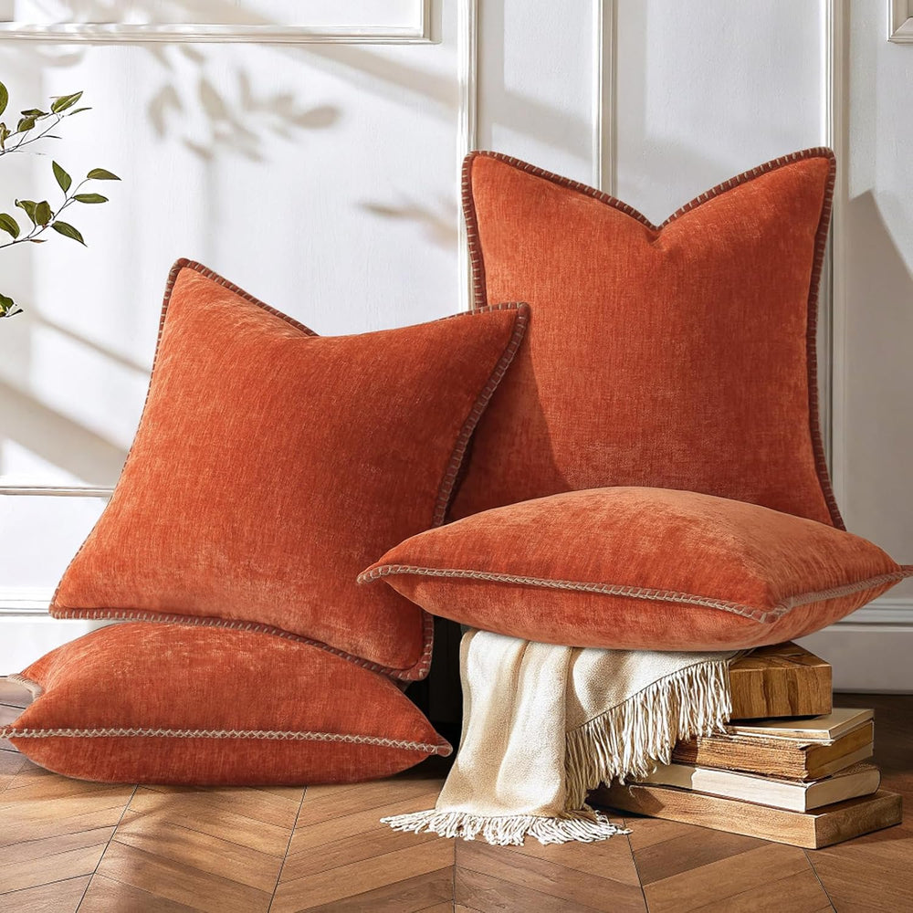 decorUhome Fall Soft Decorative Chenille Throw Pillow Covers 18x18 Set of 4