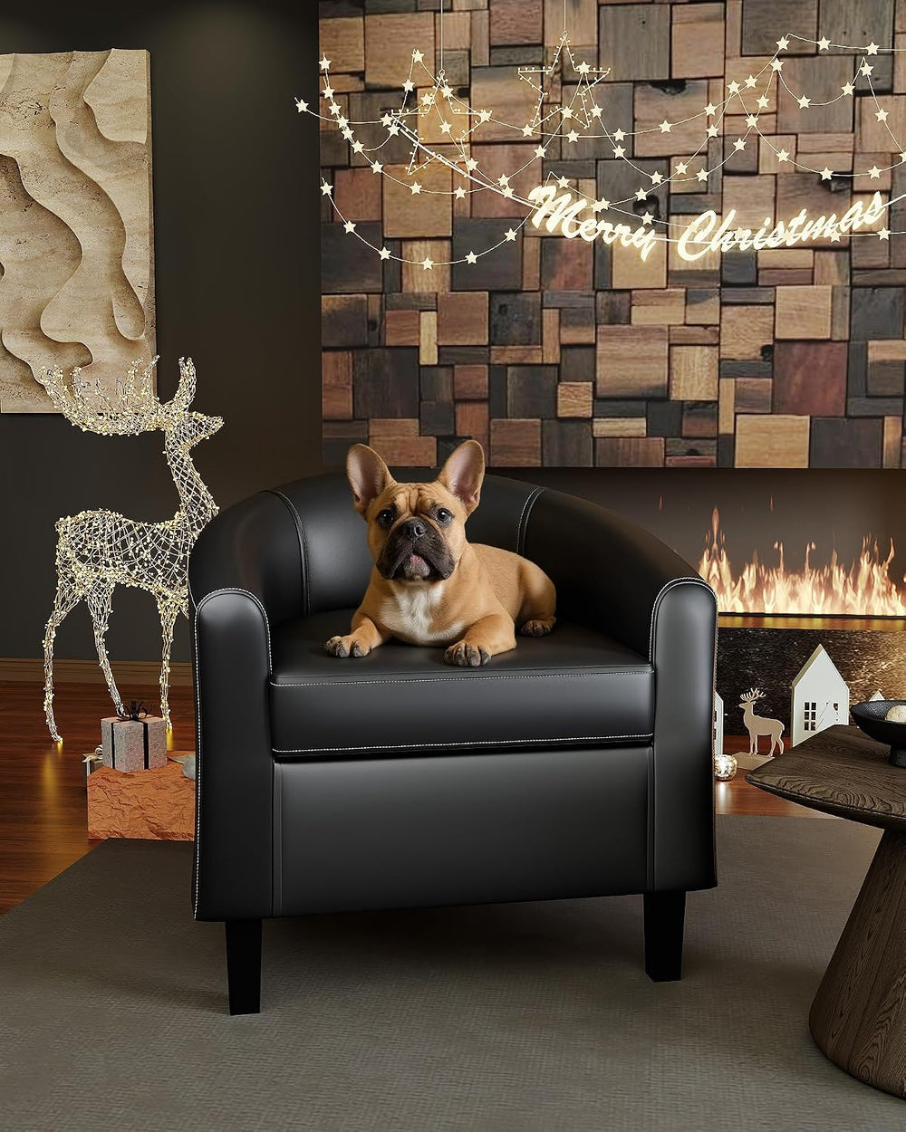 GarveeHome Accent Barrel Chairs Set of 2 Faux Leather Club Armchairs Living R...