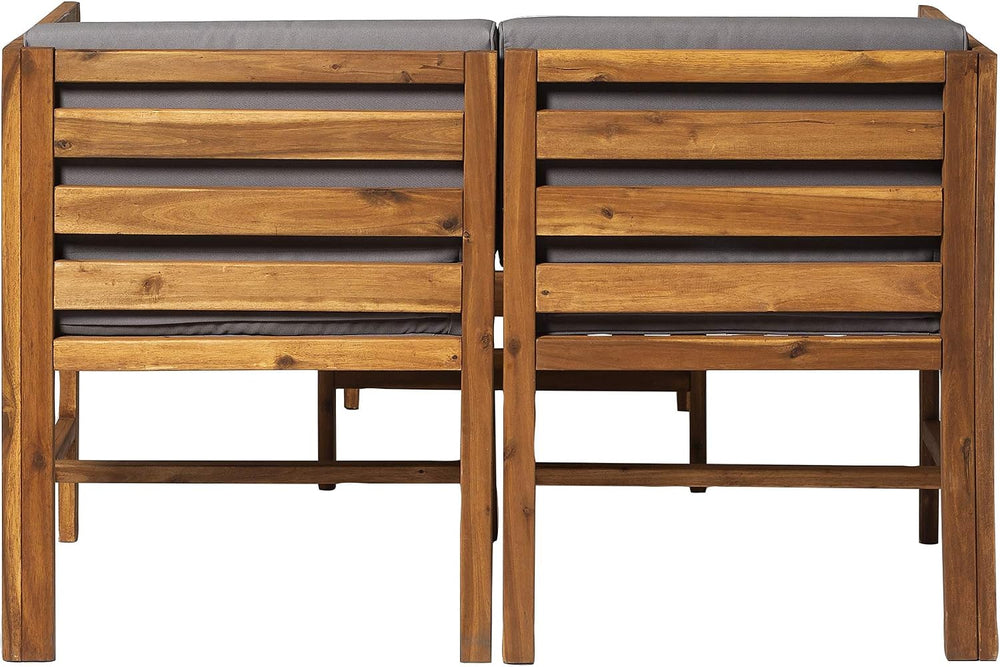 Walker Edison Ravello Contemporary 3 Piece Acacia Wood Outdoor Modular Chat S...