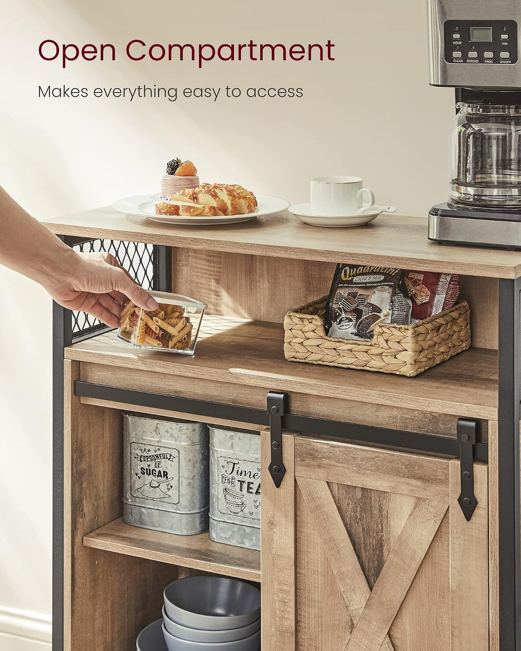 VASAGLE Buffet Cabinet, Coffee Bar with 1 Sliding Barn Door