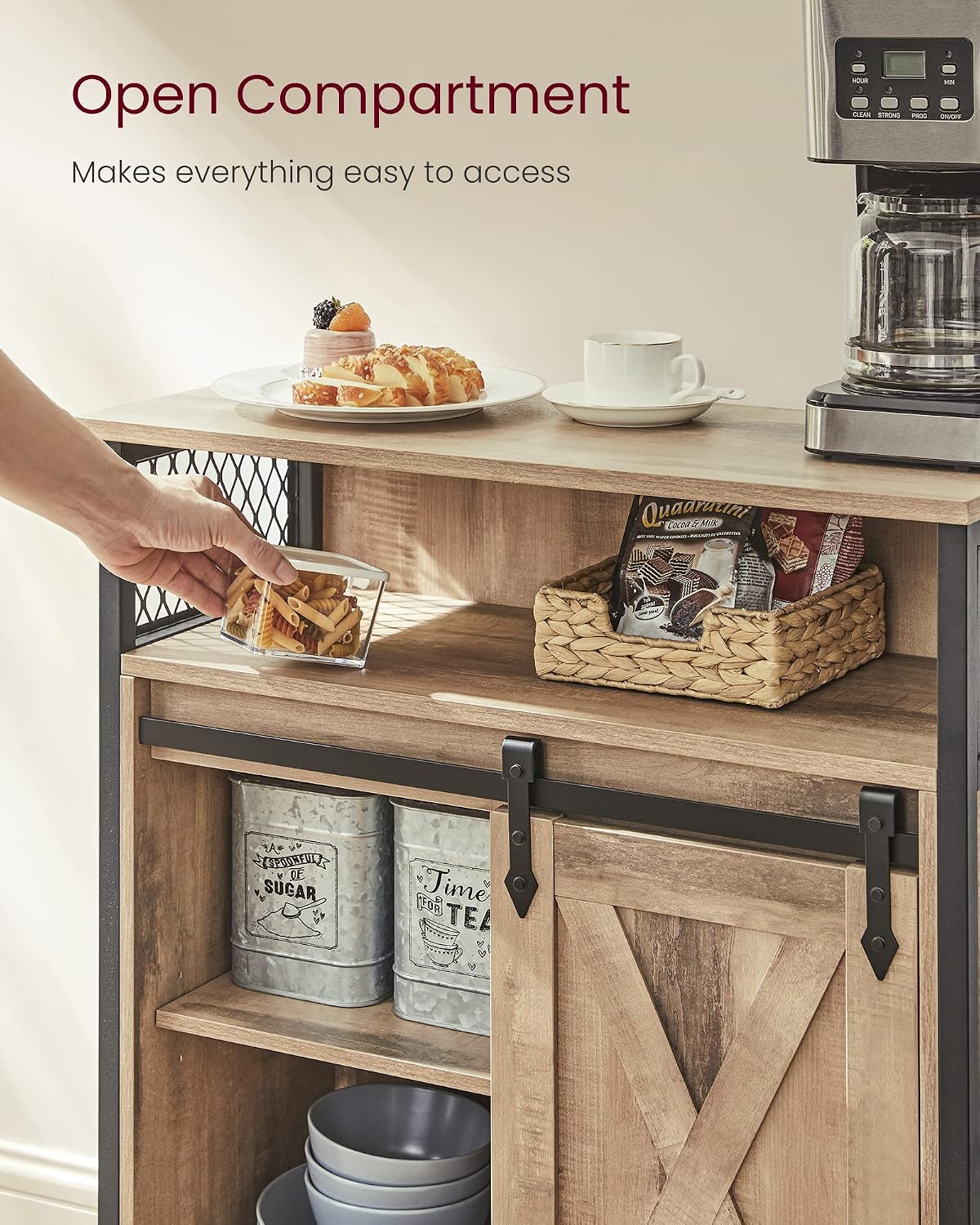 VASAGLE Buffet Cabinet, Coffee Bar with 1 Sliding Barn Door