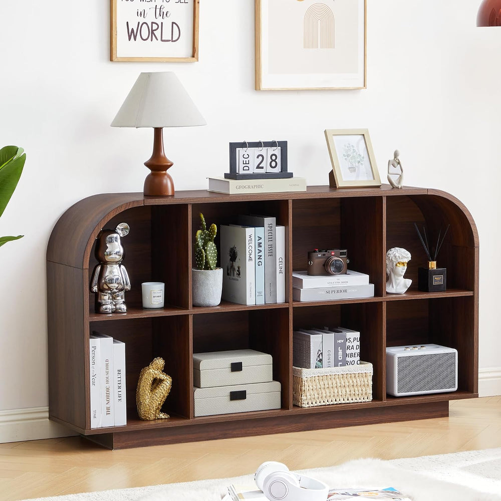8 Cube Storage Organizer, 2-Tier Low Bookcase 55.1" L, Walnut