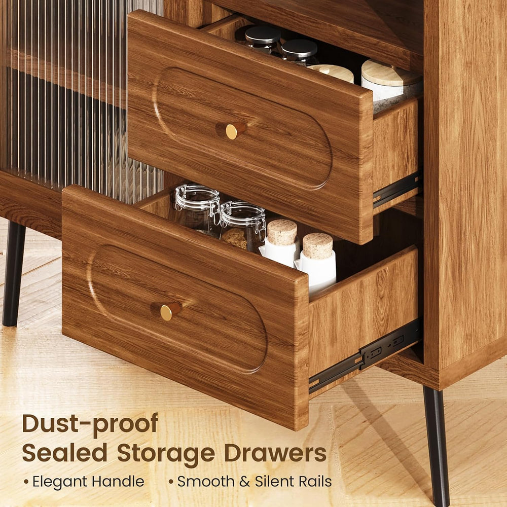 Wood Sideboard Cabinet - Slim Buffet Cabinet with Storage & Drawers