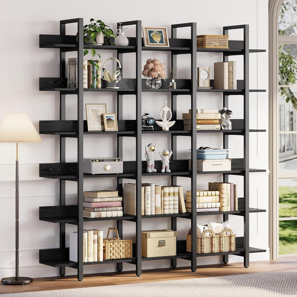IRONCK Book Shelf Triple Wide Bookshelves 6 Tiers with Back Fence