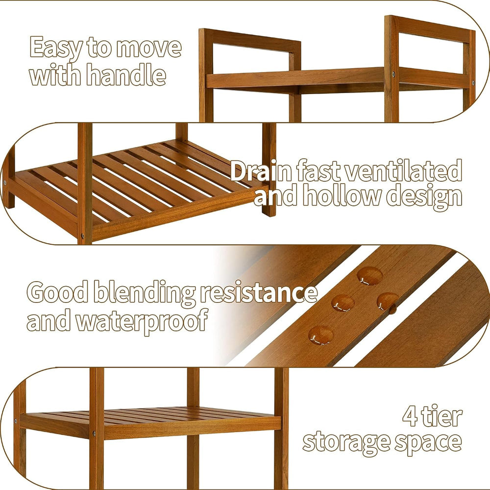 Utoplike Teak Wood Bathroom Shelf Organizer Stand, Standing Shower Caddy
