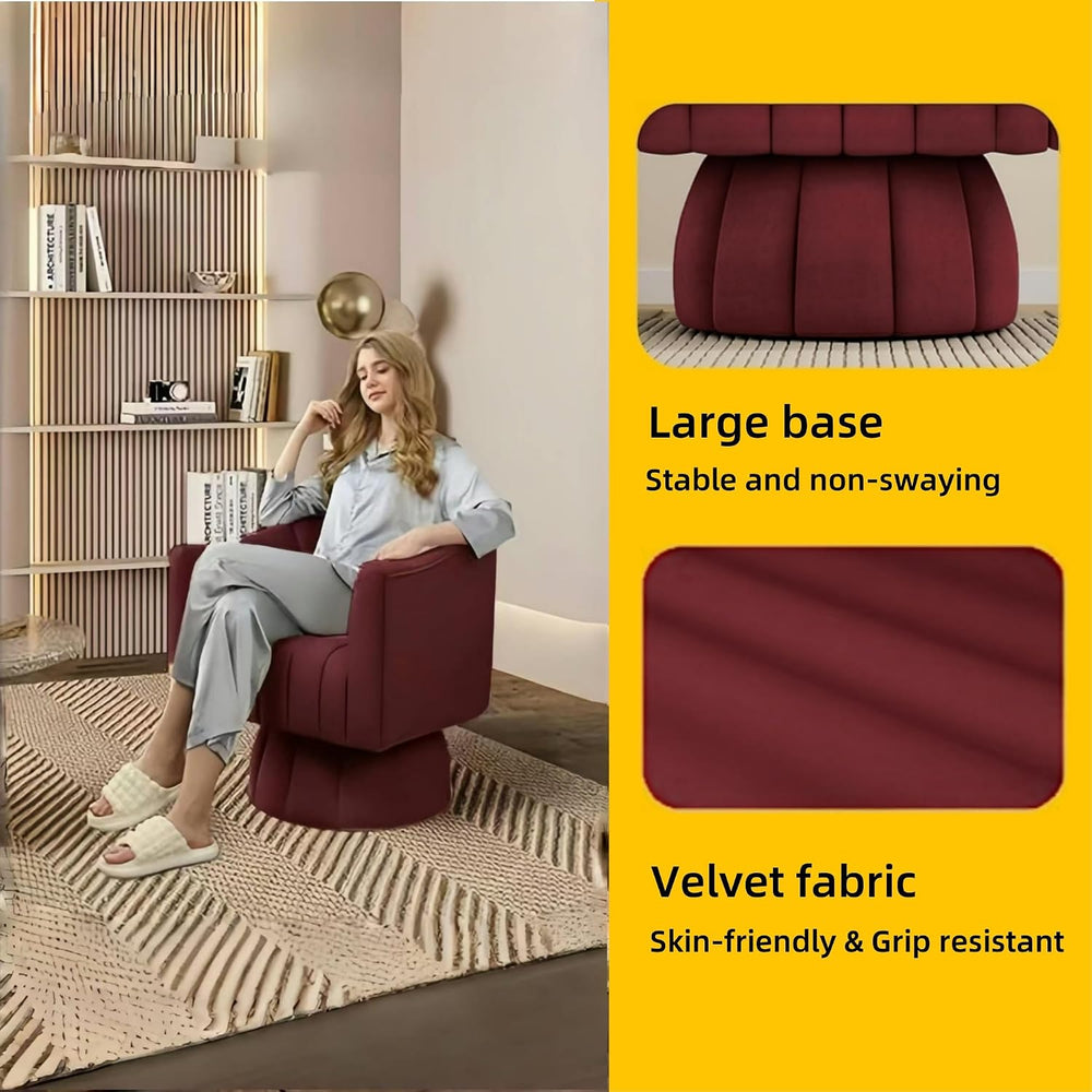 Modern Swivel Accent Chair, Velvet Corner Chair, Comfy Round Barrel Chair, Co...