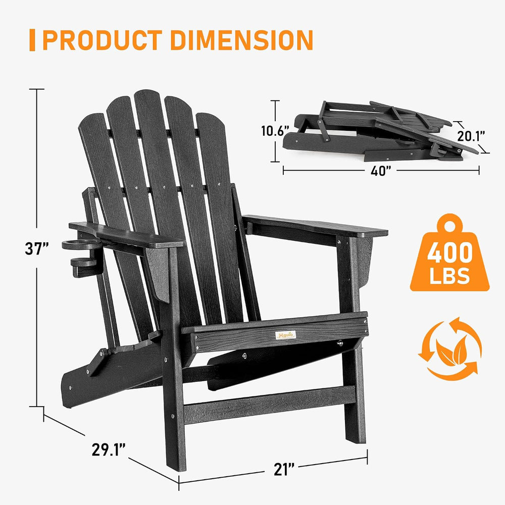 Oversized Folding Adirondack Chair, HDPE Fire Pit Chair Holds 400 LBS
