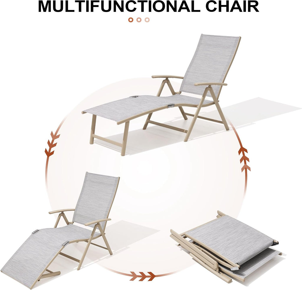 Lounge Chair Outdoor, Folding Pool Chaise Chairs Set of 2 (Multi-Color)