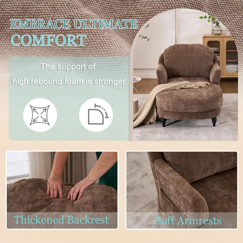 59.8” Chaise Lounge Chair Indoor, Oversized Reading Armchair, Brown