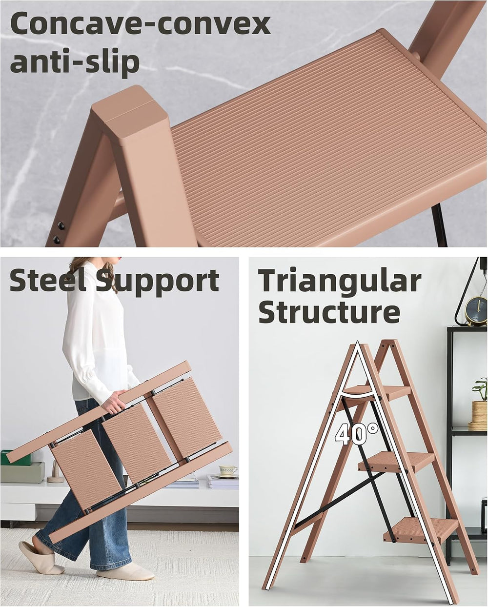 HillhutApex 3 Step Stool Foldable Ladder,Aluminum Step Ladder