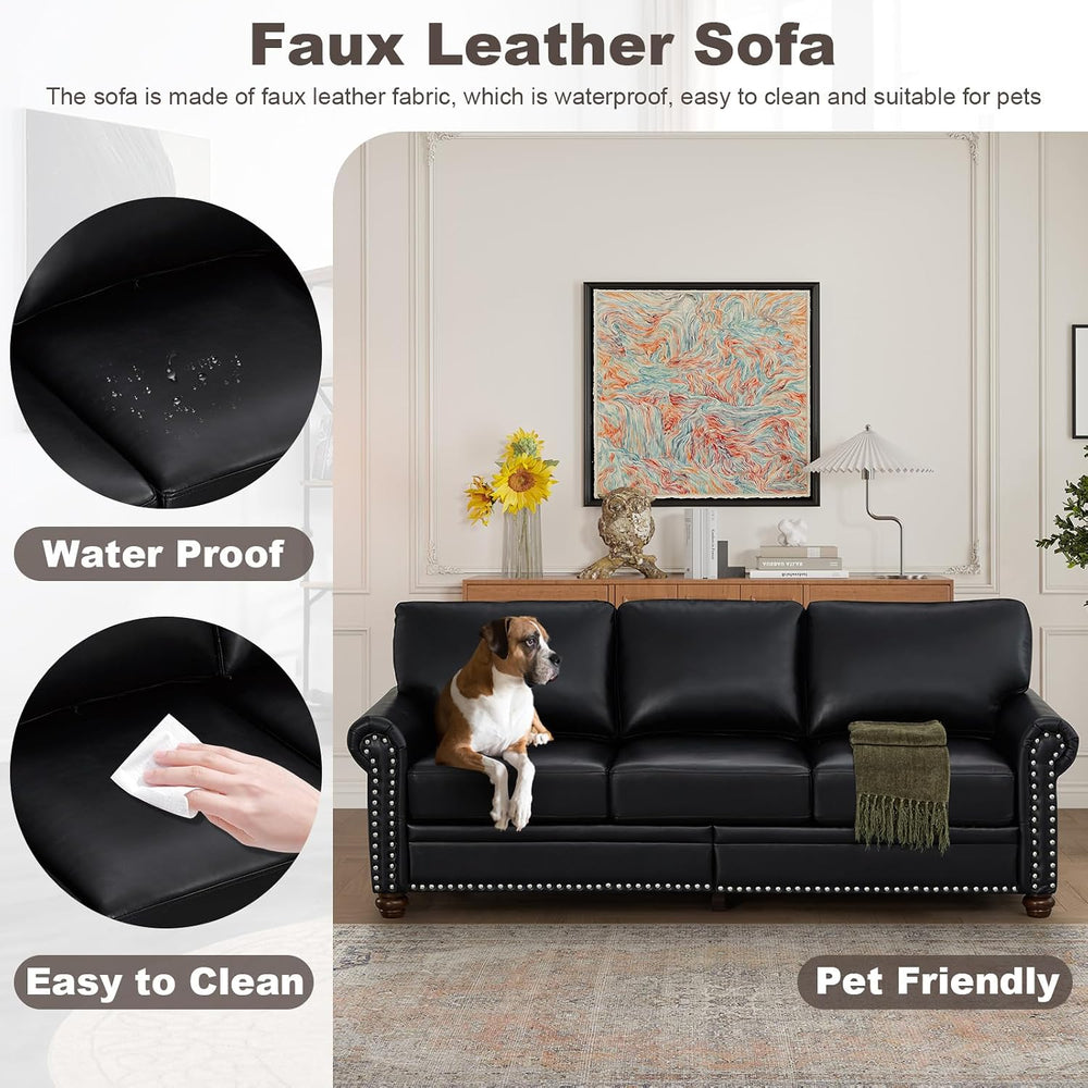 2 Piece Faux Leather Sofa Set,Modern Couch and Loveseat Sets with Storage,Mid...