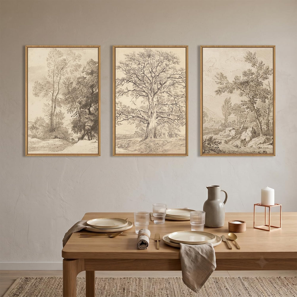 Ausril Large Vintage Tree Sketchbook Framed Canvas Wall Art Set -24"x36&...