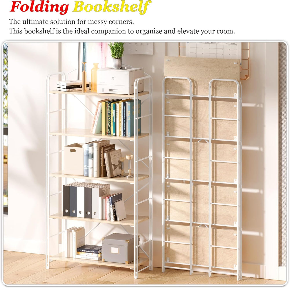 UDD Folding Bookshelf No Assembly, 54.1" H x 23.7" W, 5 Shelf Folda...