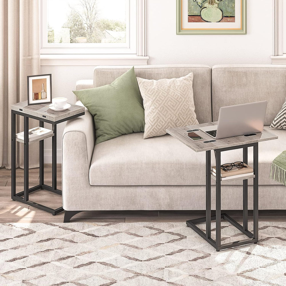 HOOBRO Foldable C Shaped End Table, C Shaped Side Table with Storage Shelf
