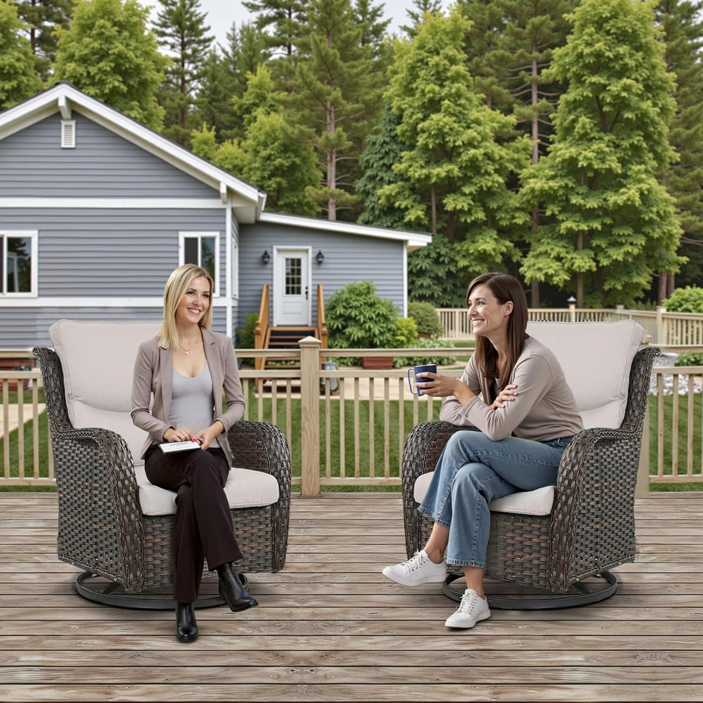 Swivel Patio Chairs Set of 2 with 5" Thick Cushion - Wicker Outdoor Swiv...
