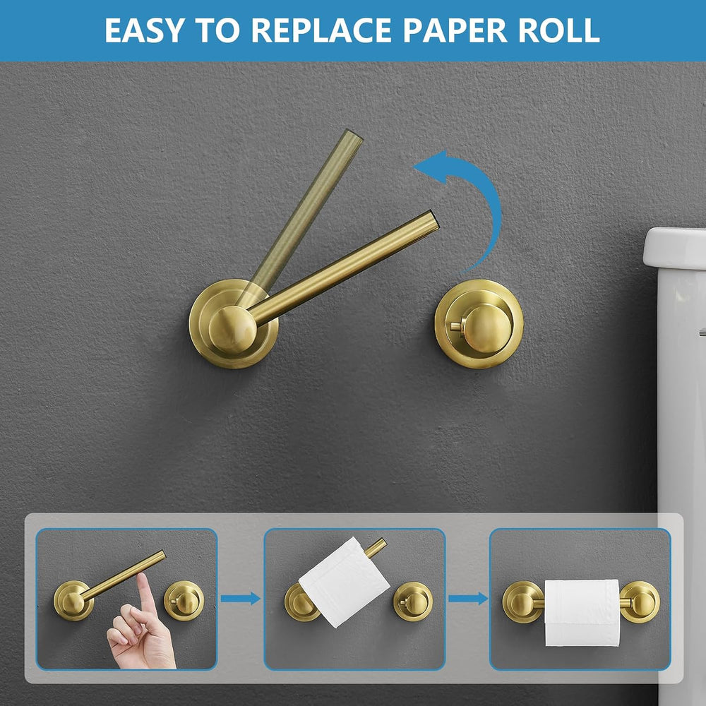 RUMOSE Pivoting Toilet Paper Holder and Hand Towel Ring, Brushed Gold