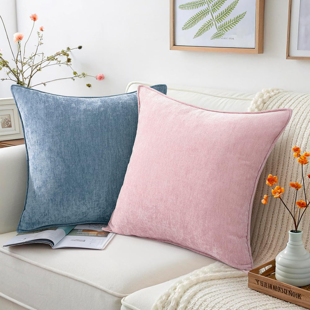 decorUhome Chenille Blue Grey Velvet Throw Pillow Covers 22x22 Set of 2