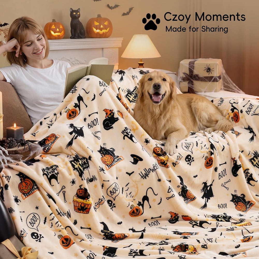 PHF Halloween Fleece Blanket King, 300GSM Plush Cozy Throw, Fall Decor