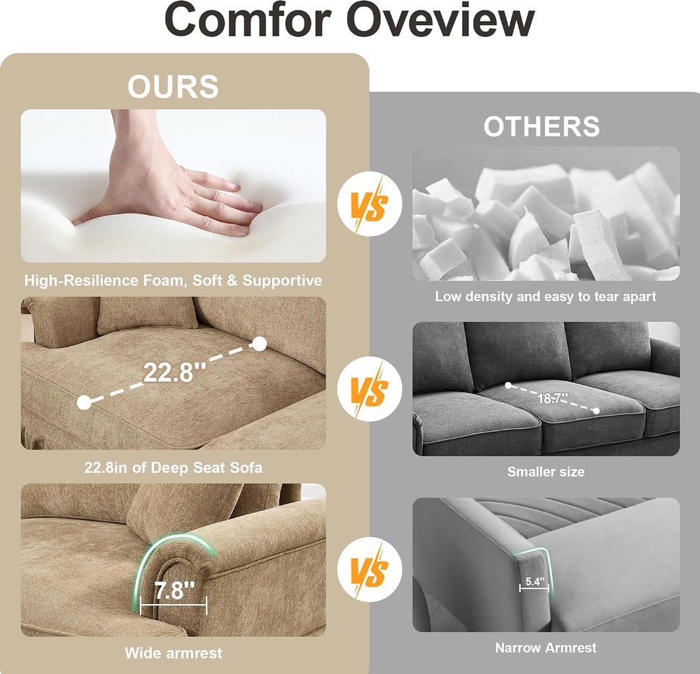 Aoowow 138” Modular Sectional Sofa, Mid Century Chenille 4-Seat Couches with ...