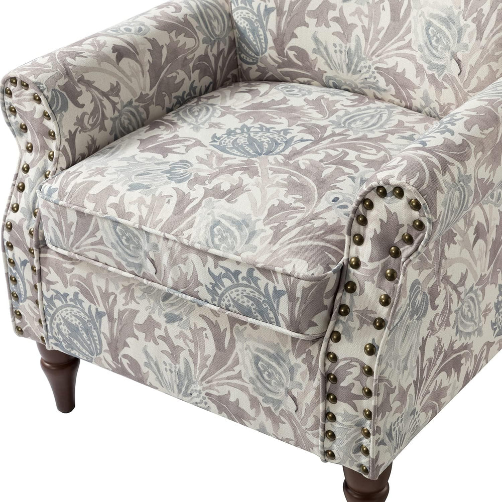 HULALA HOME Traditional Floral Accent Chair with Solid Wood Legs, Grey
