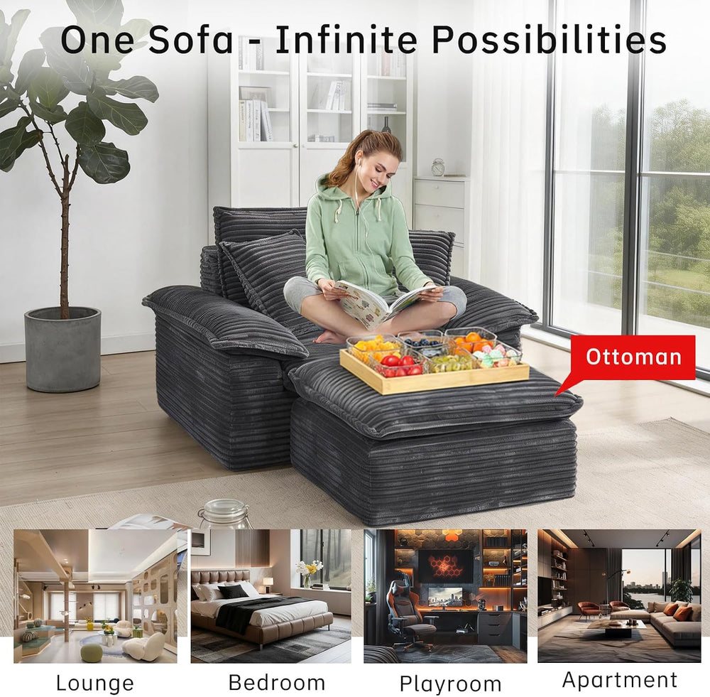 48'' Chaise Lounge Chair Indoor, Oversized Corduroy Upholstered Bonel...