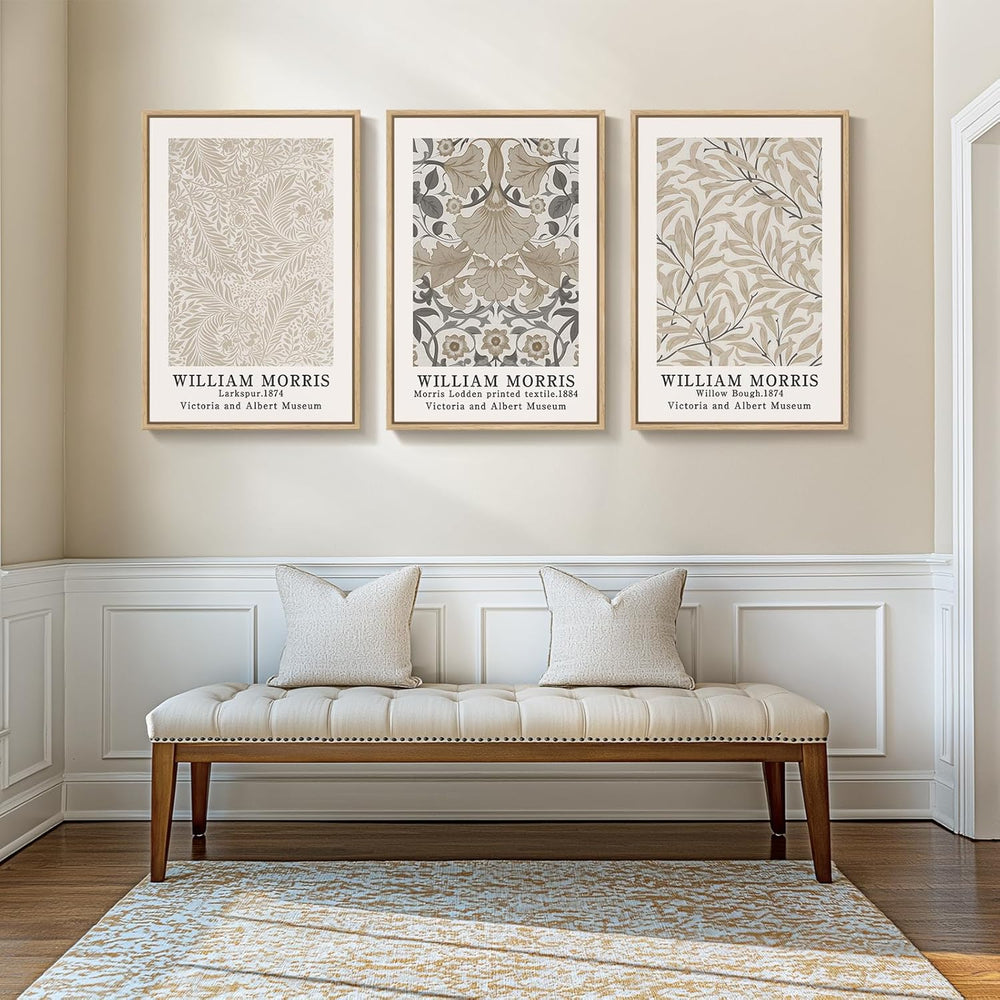 Large Framed Vintage William Morris Wall Art for Living Room, 24x36 In