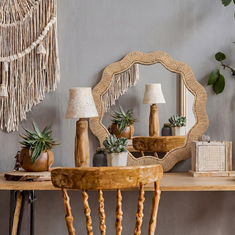 Junkin Boho Rattan Mirror for Bathroom, Circle, 11.8 x 11.8 in