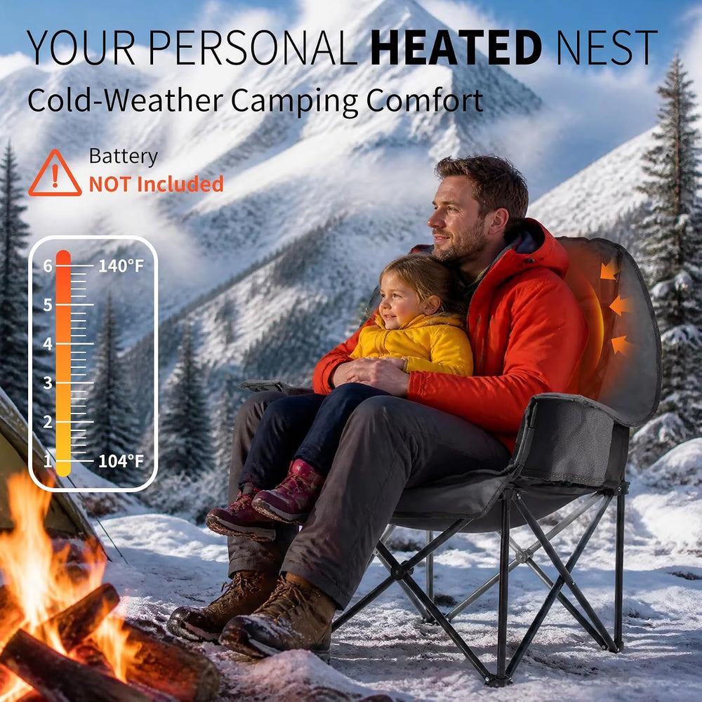 Oversized Heated Camping Chair 500lbs, 3-Level Adjustable Heating