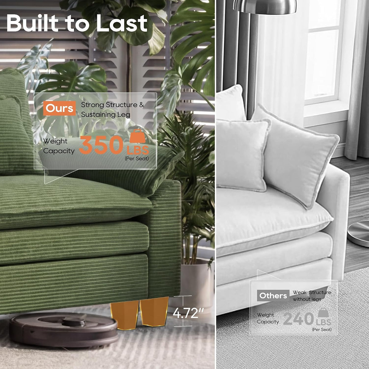 URRED Oversized Modular Sectional Sofa，Solid Green：87" L Shaped