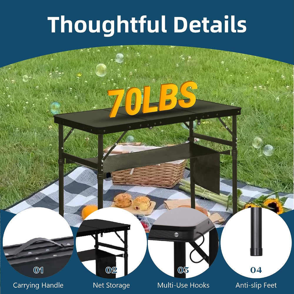 LOFTEY 3 ft Folding Camping Table, Portable Camp Table, Adjustable Height