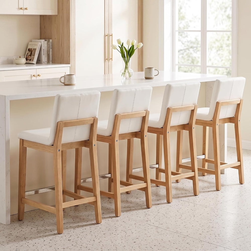 Counter Height Bar Stools Set of 4 Faux Leather Upholstered Kitchen Island St...