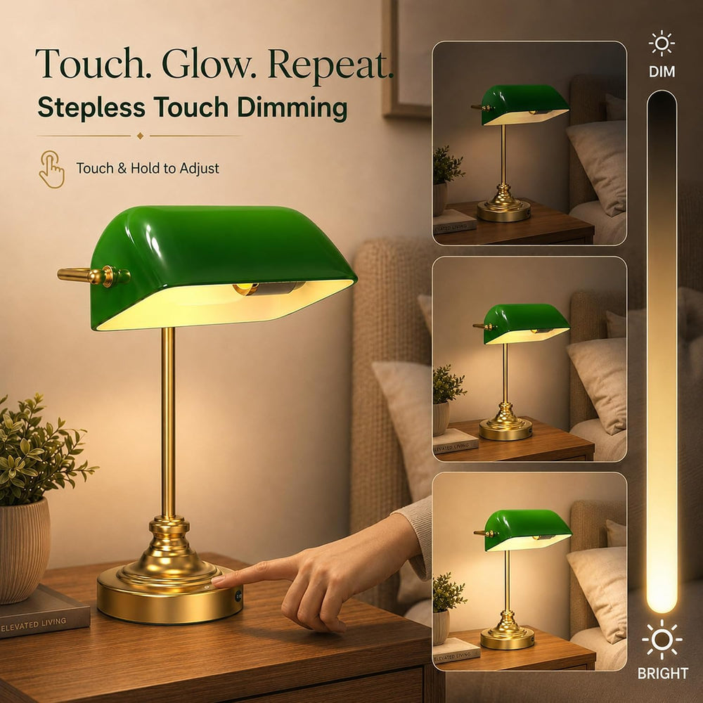 MOKOQI Cordless Bankers Lamp Rechargeable Green Glass Desk Lamp