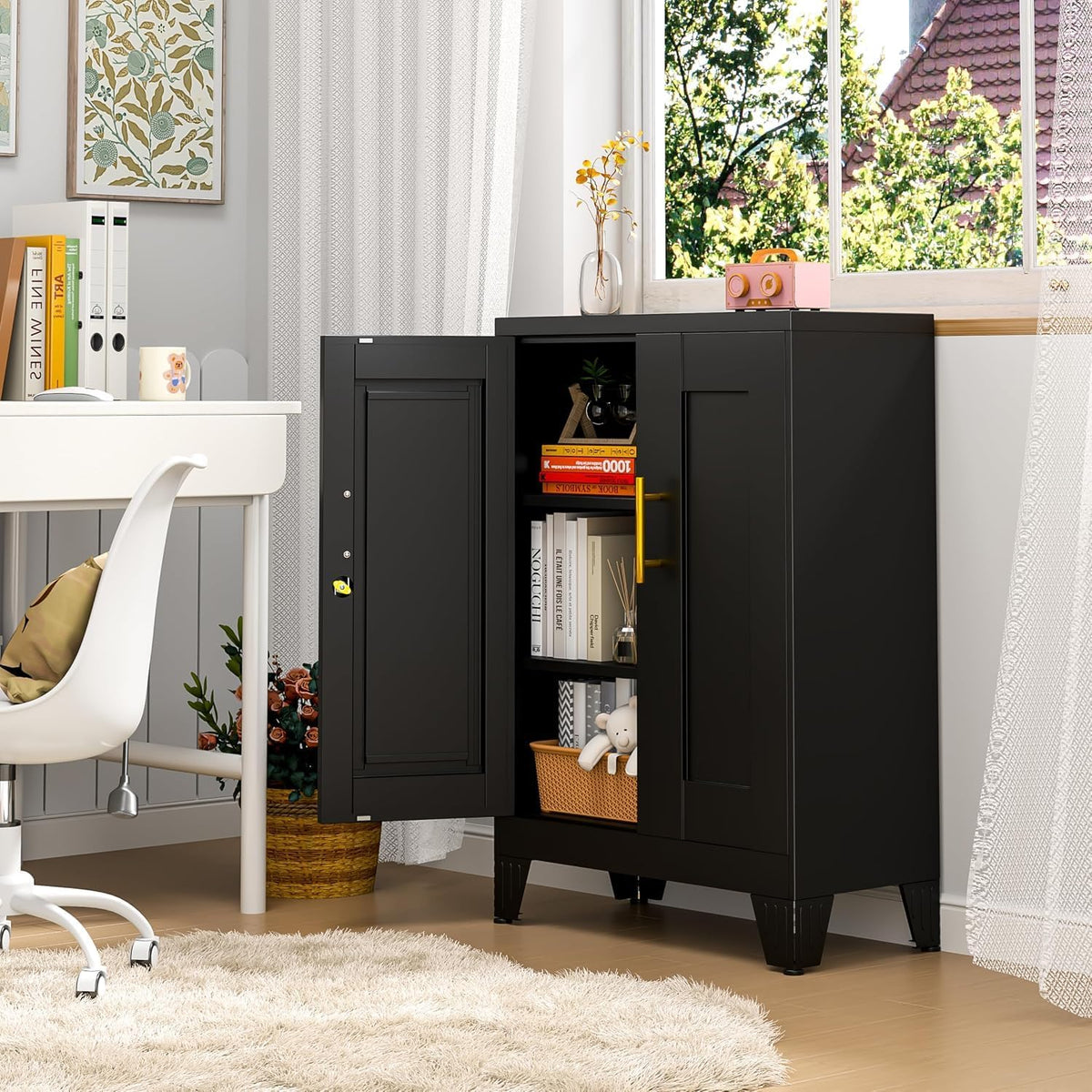 GAIOUS 36" Metal Office File Cabinet, Black Locked Garage Storage Cabinets