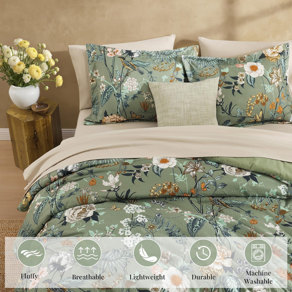 Queen Comforter Set - 7 Pieces Soft Floral Bed in a Bag Queen Bedding Sets