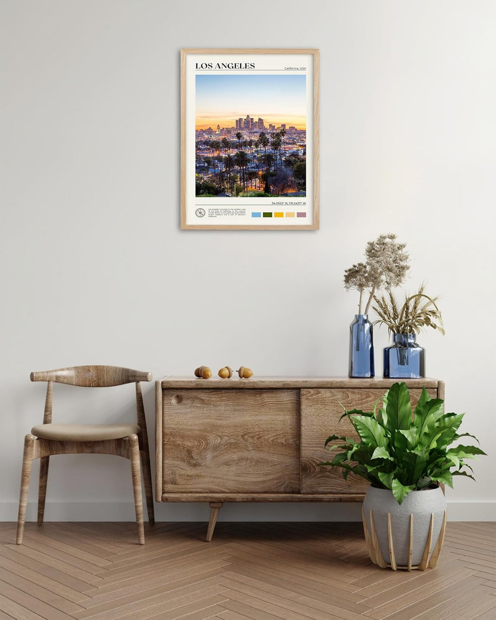 HesenDot Natural OAK Wood Los Angeles Cityscape Framed Wall Art,12x16in City ...