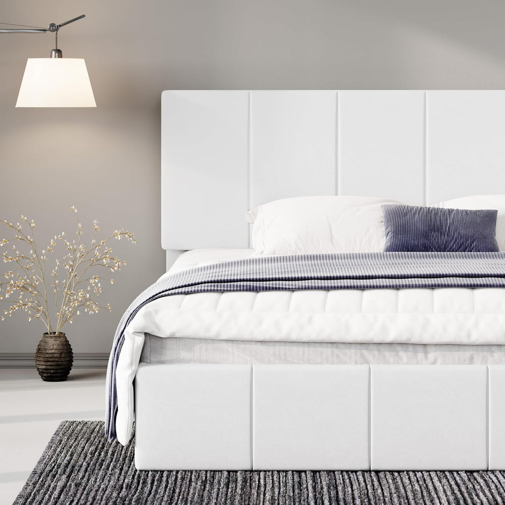 Allewie King Size Dutch Velvet Upholstered Platform Bed Frame, White