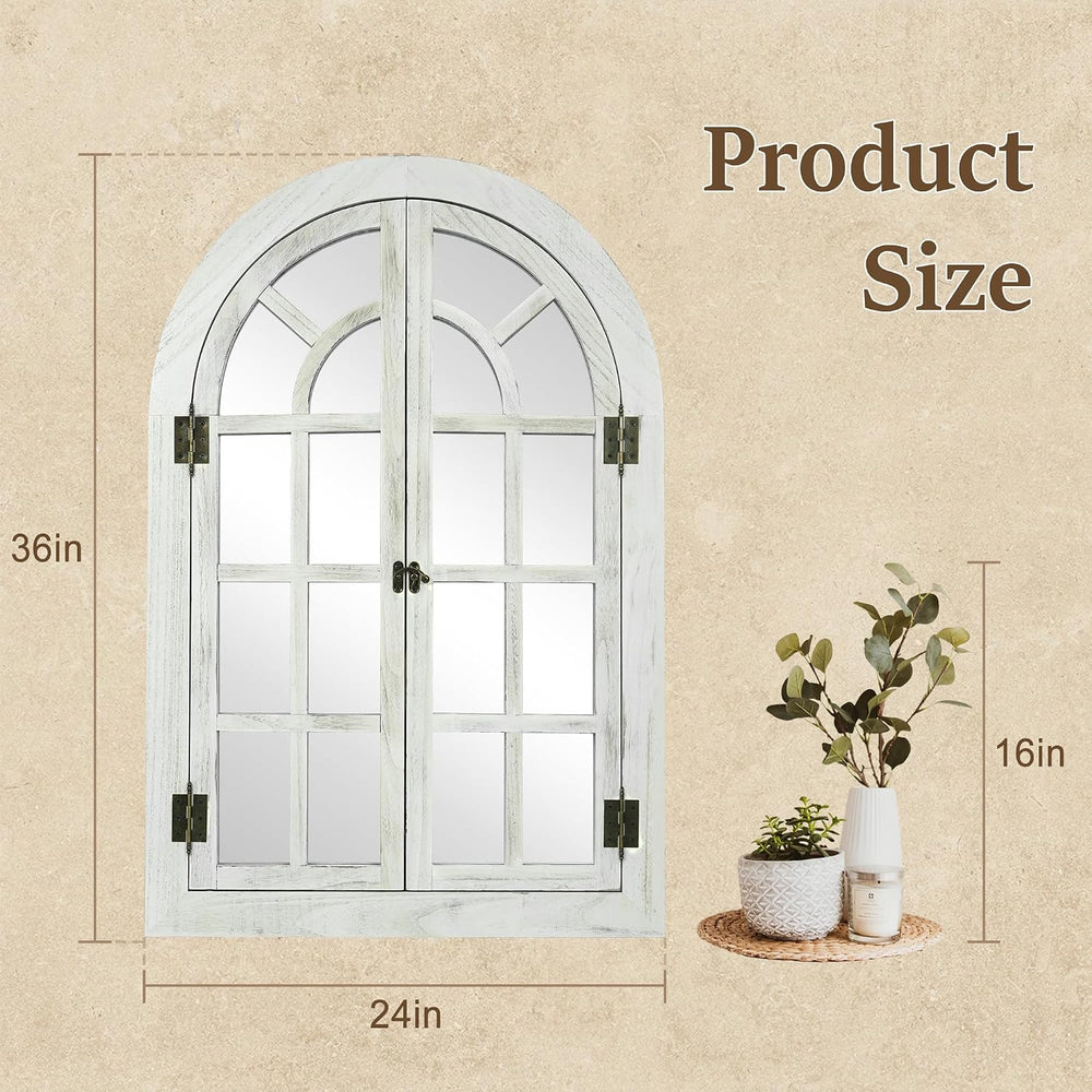 Dorlicecass White Arched Wall Decor Window Mirror 24"x36" Single