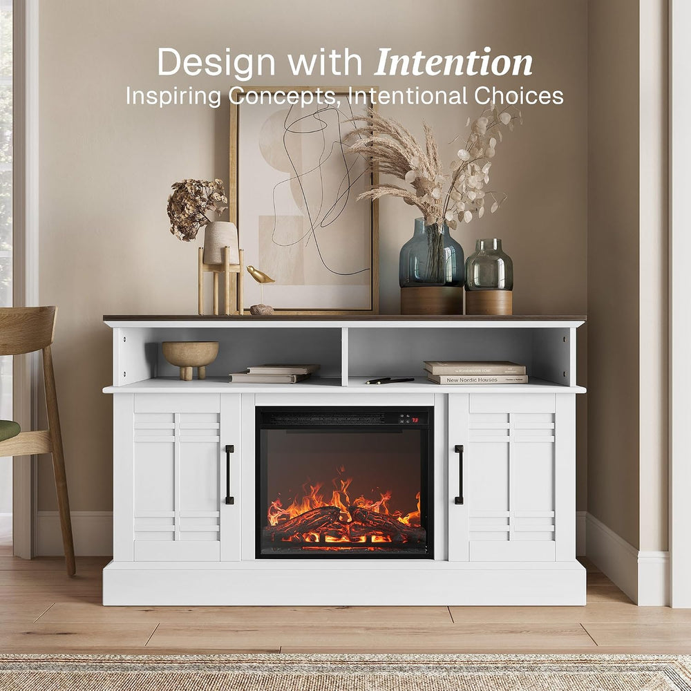 BELLEZE Norrell 48" TV Stand with 18" Electric Fireplace - White