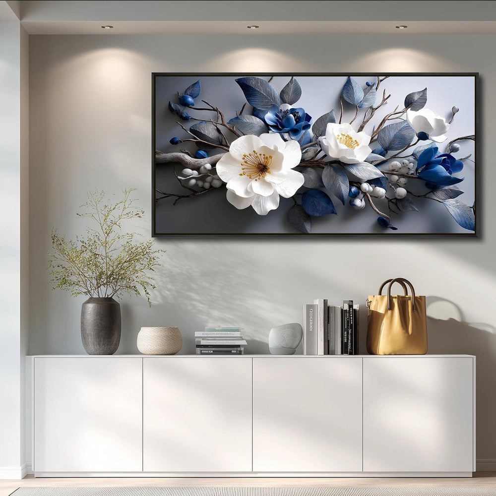 WLWBINTING Black Framed Canvas Wall Art For Living Room Flowers Wall Art Mode...