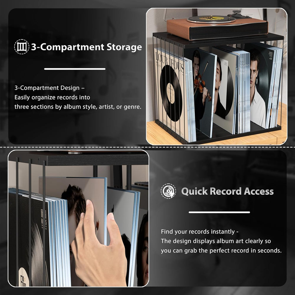 Emfogo Vinyl Record Storage, Metal & Wooden Vinyl Record Holder Up to 80 ...