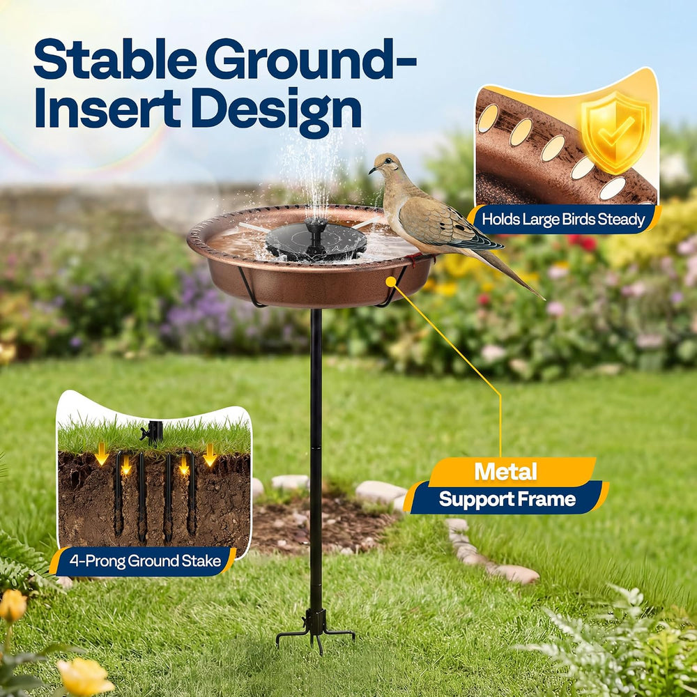 VIVOHOME Oval Bird Bath with Solar Fountain and Metal Ground Stake, Bronze