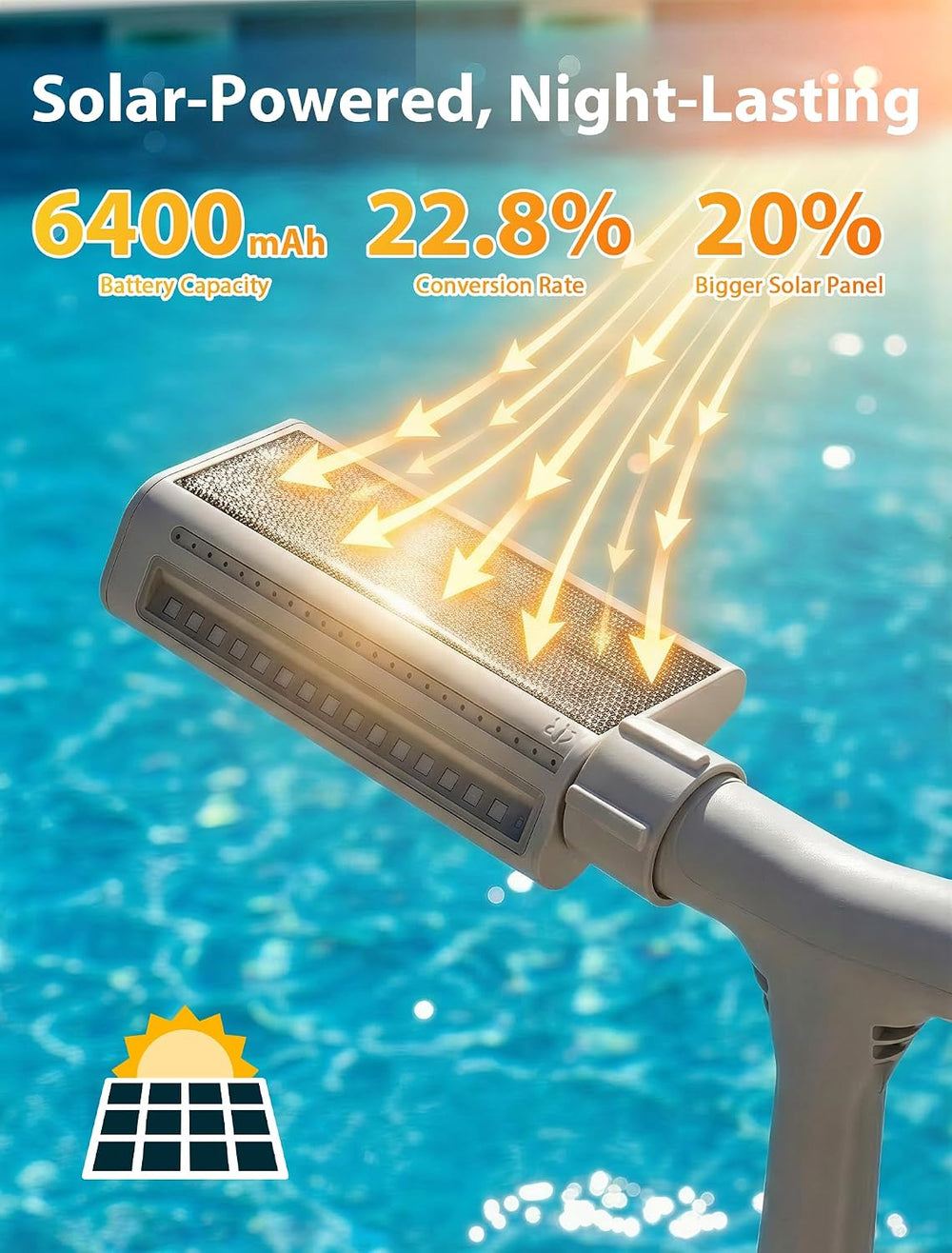 Solar Pool Fountain with Lights for Above & Inground Pools, White