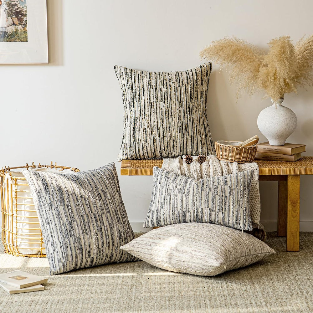 Boho Striped Decorative Throw Pillow Covers 26"X26" Set of 2,Moss G...