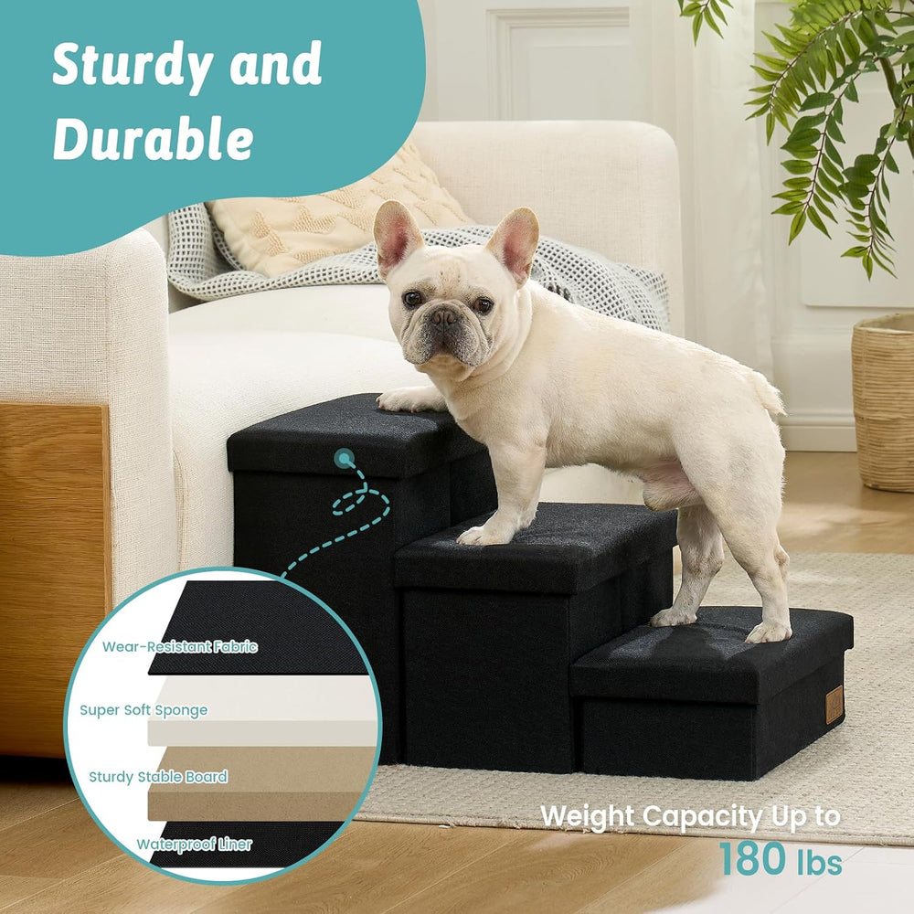 COZY KISS Dog Stairs with Storage, 16.7" H Wider Dog Steps, 3-Step