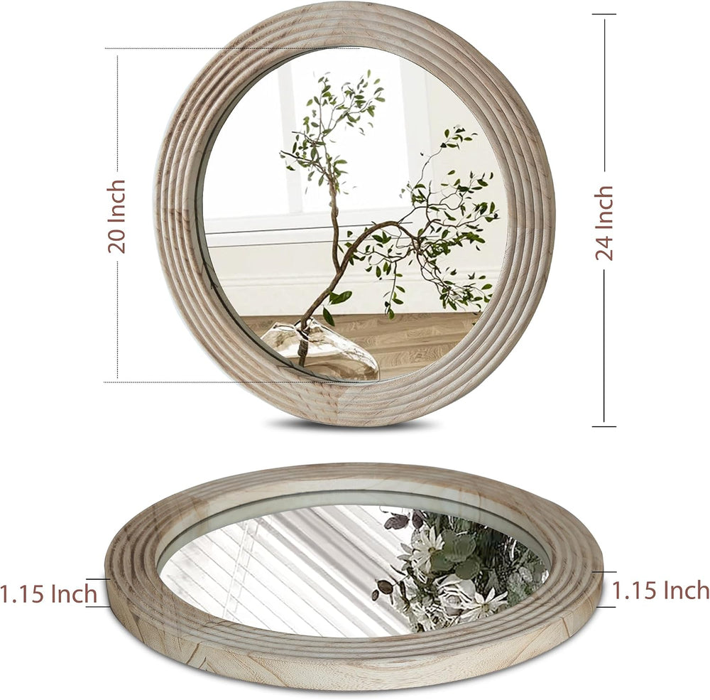 LOSOUR Round Mirror, Farmhouse Decor Solid Wood Frame Wall Circle Mirror, Dec...